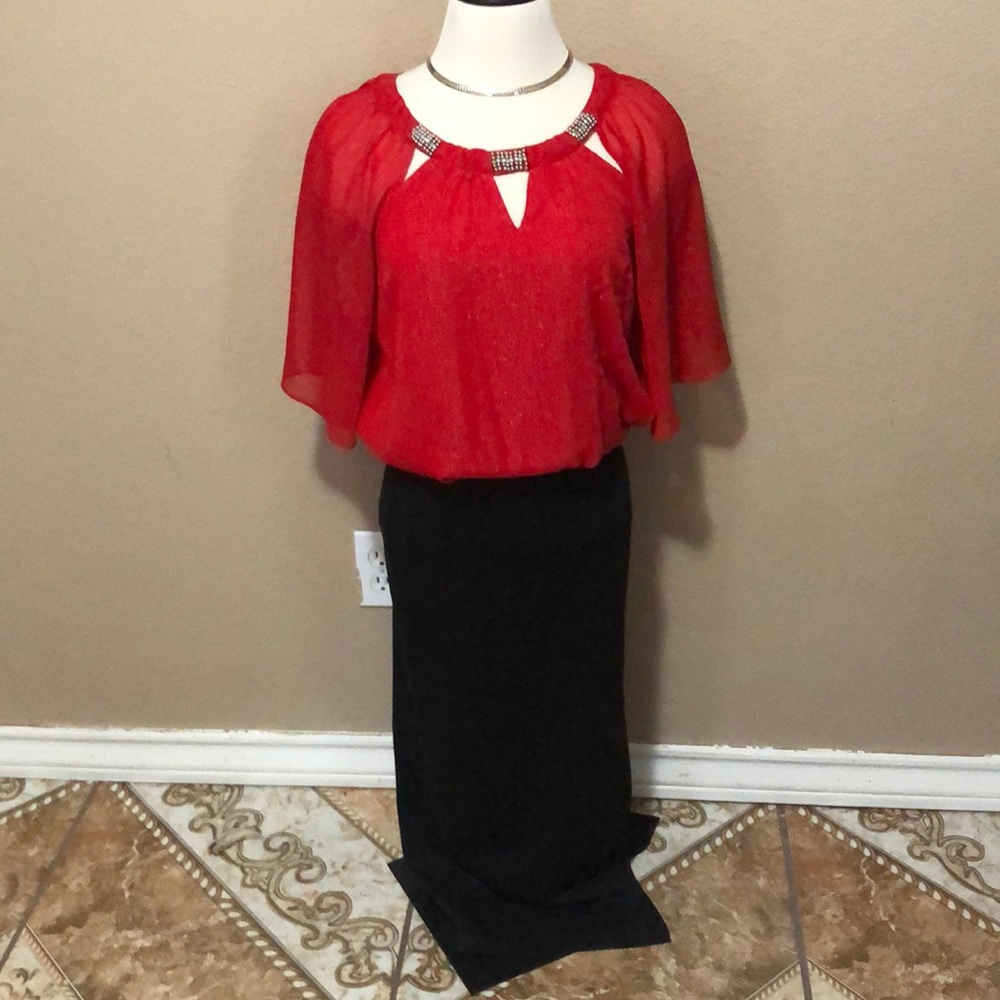 Bcx red shirt and forever 21 skirt